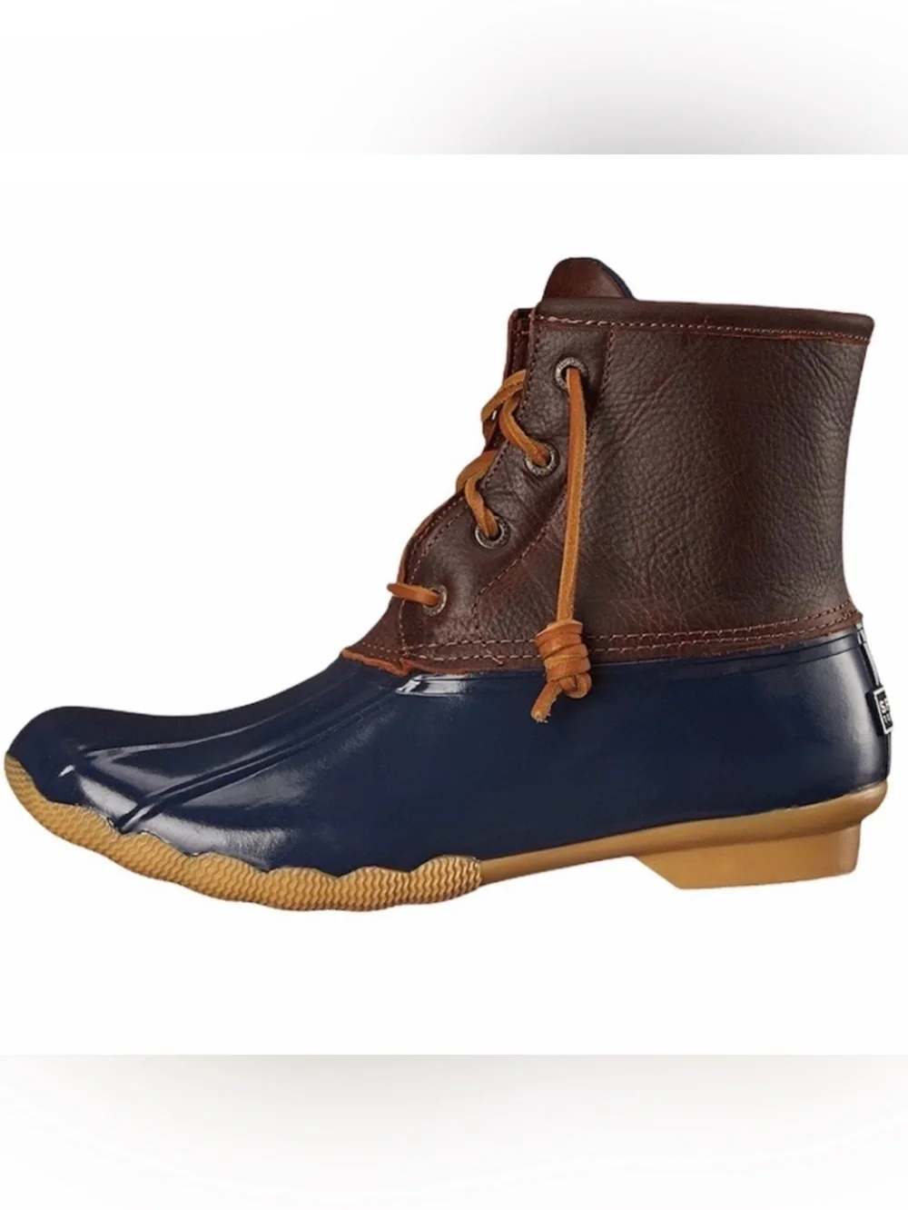 🦆🦆 NEW Sperry Navy Rubber and Brown Leather Saltwater Duck Boots 🦆🦆